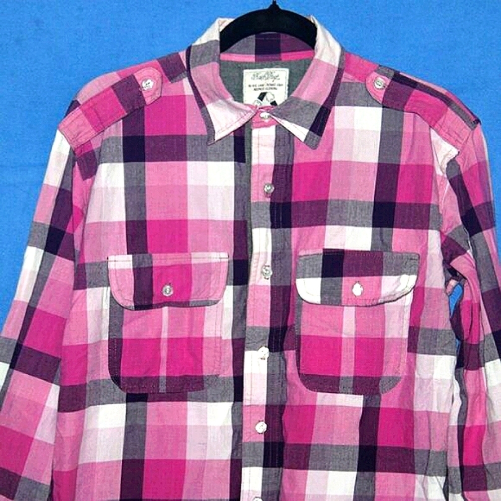 Cash Crop 100% Organic Goods Plaid Button Down Flannel Shirt M